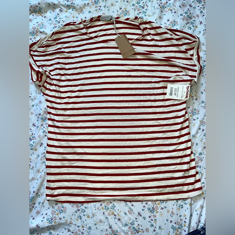 Green Envelope Red and White Striped Top
